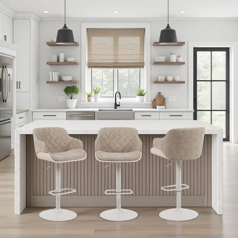 Toby Modern Adjustable Bar Stool, Upholstered Swivel Counter Height Chair with Metal Base