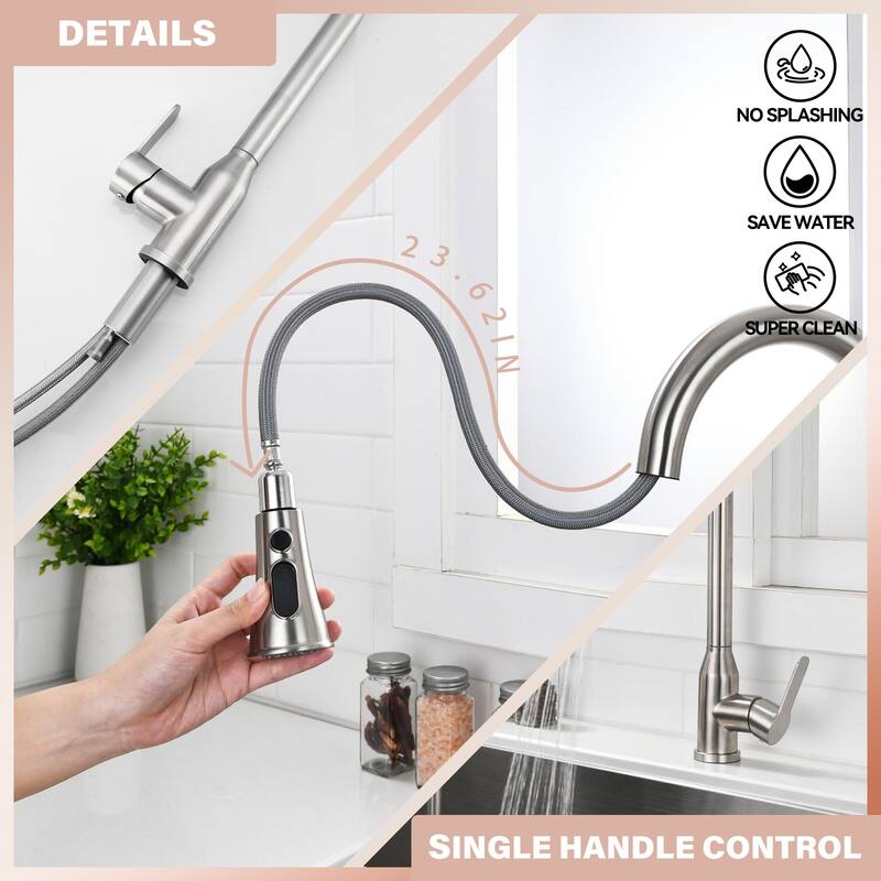 High Arc Single Handle Stainless Steel Kitchen Faucets with Pull Down Sprayer