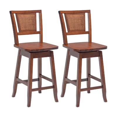 24.5" Kitchen Bar Stool Set of 2 with Rubber Wood Frame Wide Seat and Adjustable Footrests - 16.5" x 18.5" x 39"