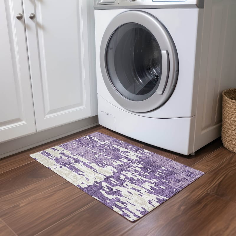 Machine Washable Indoor/ Outdoor Abstract Contemporary Chantille Rug
