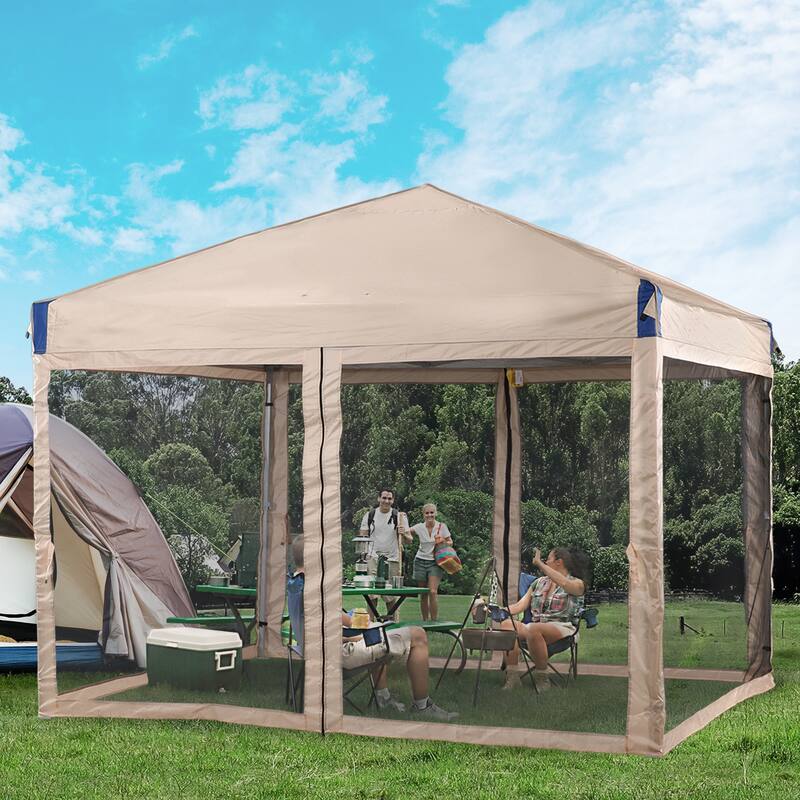 Aoodor 10 x 10 FT Pop Up Canopy Tent Portable Instant Shade Canopy with Netting for Camping, Party and Other Outdoor Events