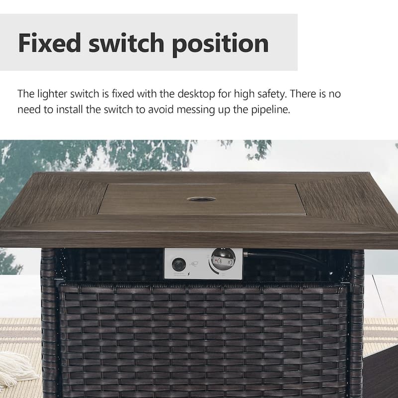 Cavira 5-Piece Brown Wicker Patio Fire Pit Set with 4 Swivel Glider Chairs