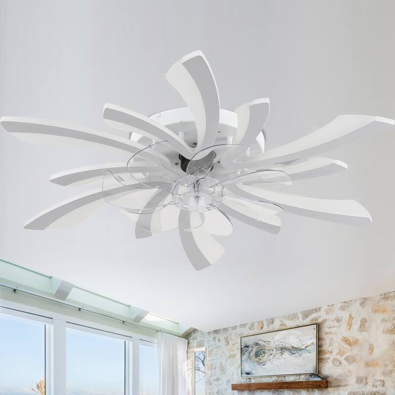 31" Modern Flush Mount Ceiling Fan with Dimmable Light and Remote Control,6-Speed Reversible Ceiling Fan - 30.7Inch - 30.7Inch - White