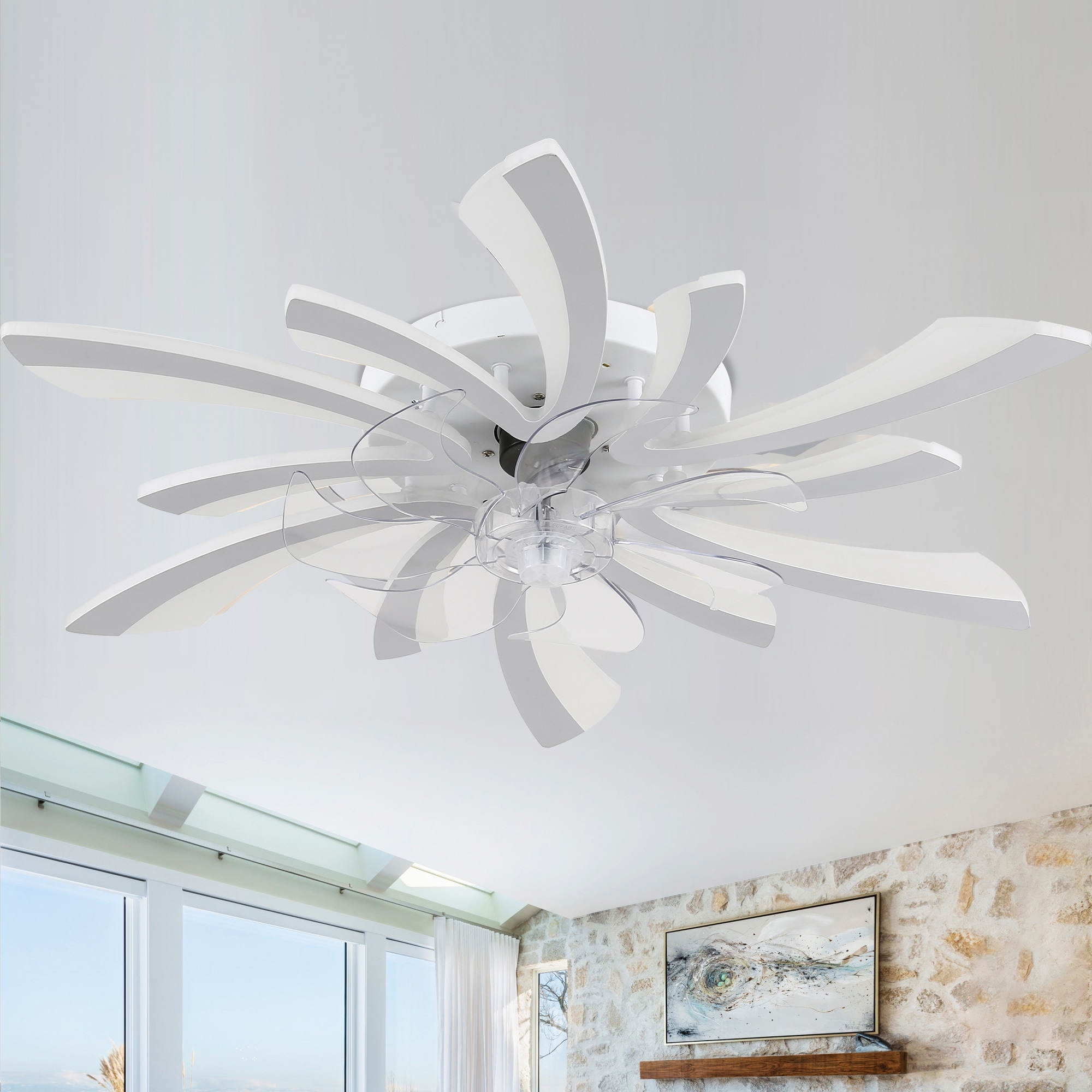 31" Modern Flush Mount Ceiling Fan with Dimmable Light and Remote Control,6-Speed Reversible Ceiling Fan - 30.7Inch