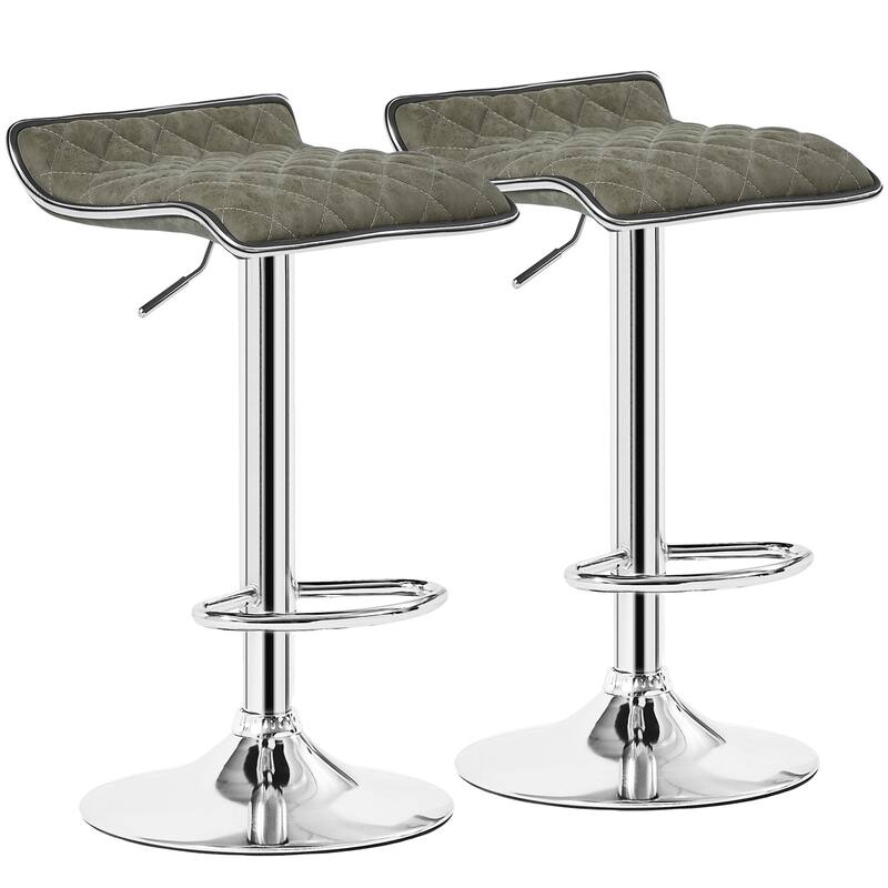VECELO Barstools Adjustable Height Faux Leather Backless Modern Swivel Bar Stools (Set of 2)-Five colors - Dark Grey