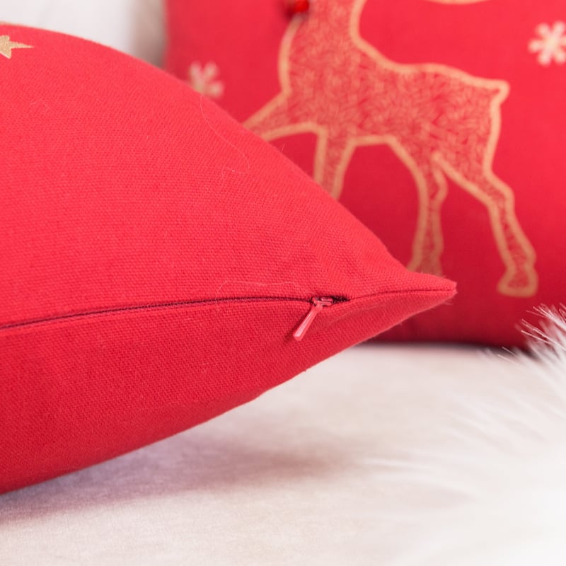 Reindeer Cotton 16" Square Christmas Throw Pillow