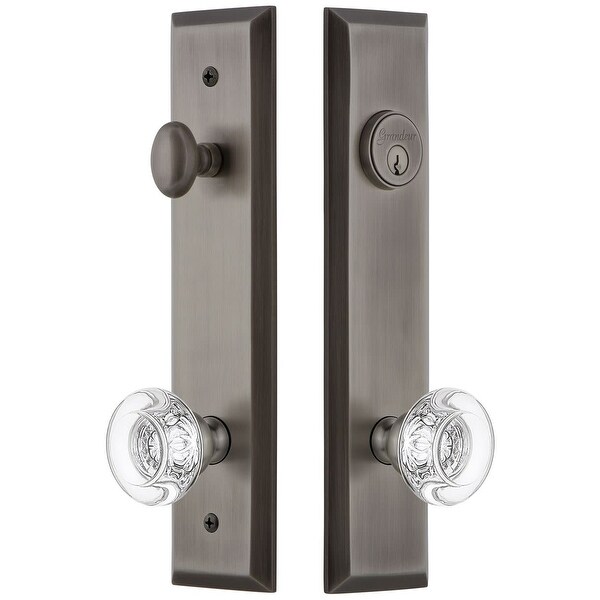 Grandeur FAVBOR_TP_ESET_238 Fifth Avenue Solid Brass Tall Plate Single Cylinder Keyed Entry Set with Bordeaux Crystal Knob and