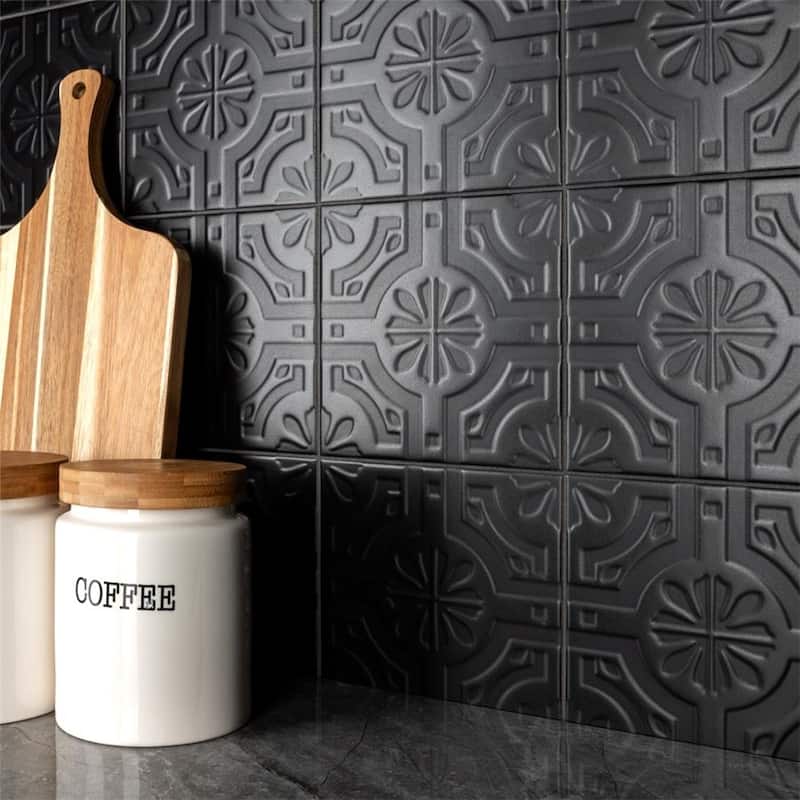 Merola Tile Triplex Real Black 7-3/4" x 7-3/4" Ceramic Wall Tile