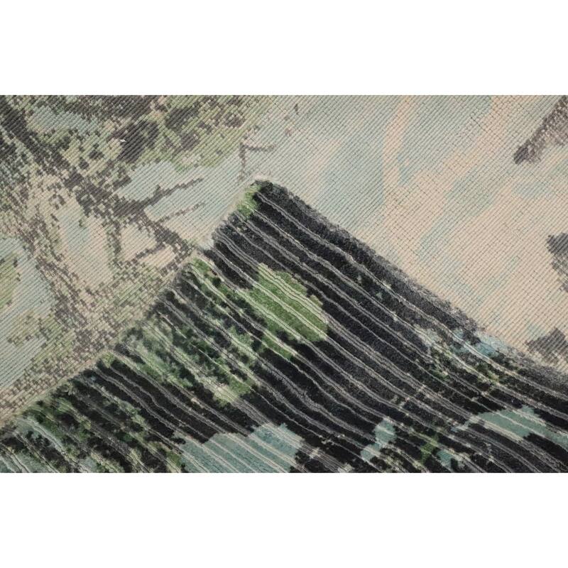 Hand Knotted Oriental Viscose Silk Carpet Modern Pictorial Multi-Colored Abstract Area Rug - 6' 8'' X 4' 6''