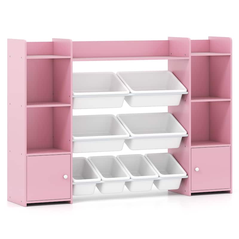 56" Kids Storage Shelf with 8 Removable Bins Rounded and Corners Anti-Tip Design - 56" x 12" x 39"
