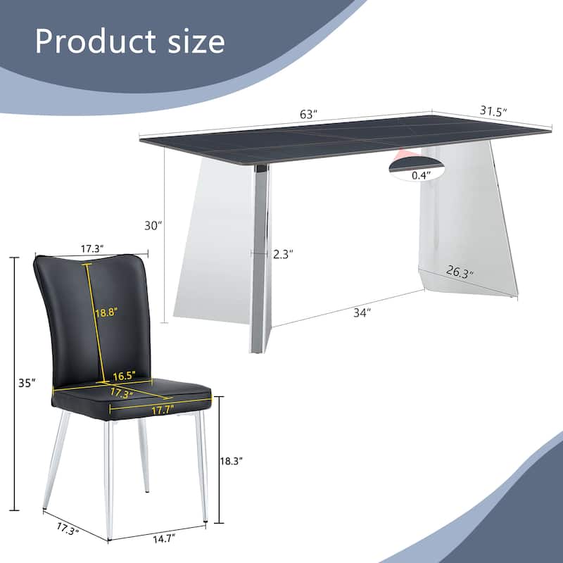 Rectangular Dining Table Set for 4 with PU Chairs, Modern Faux Marble Dining Tabletop, Kitchen Table and Chairs Set for 4