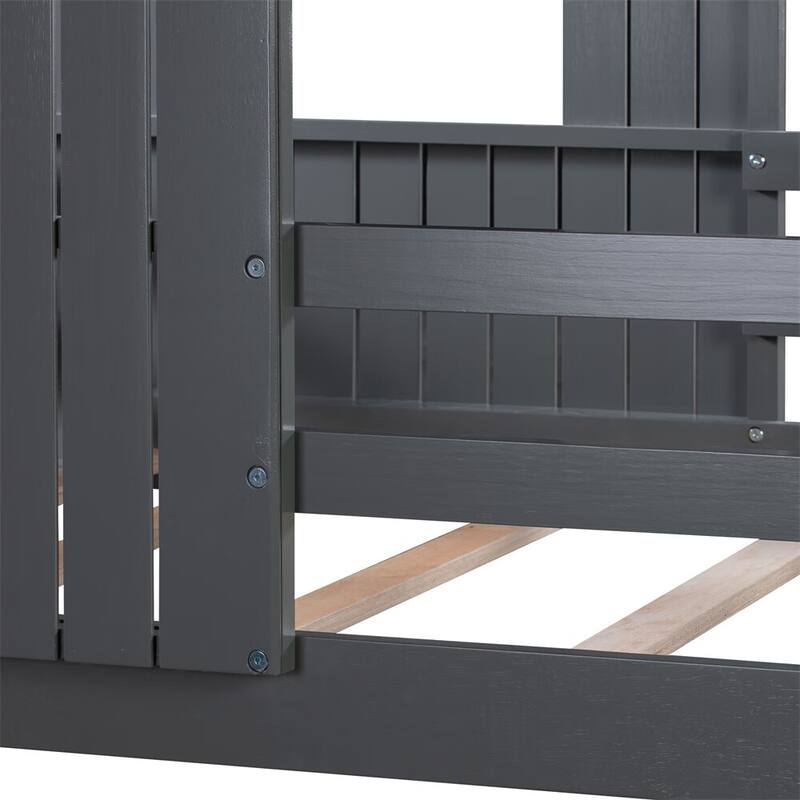 Merax Wooden Twin over Full Bunk Bed with Playhouse, Farmhouse, Ladder and Guardrails