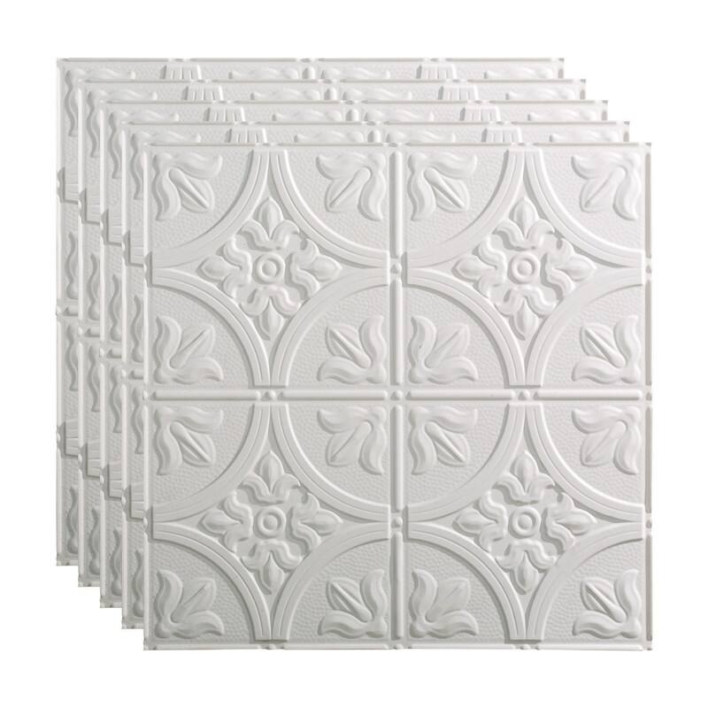 FASÄDE Traditional Style 2 Decorative Vinyl 2ft x 2ft Lay in Ceiling Panel in Gloss White (5 Pack) - 5 Pack - Gloss White