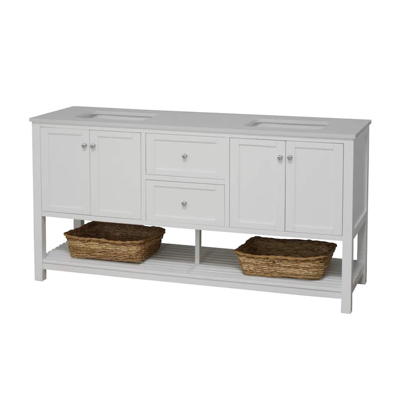 KitchenBathCollection Lakeshore 72" Double Bathroom Vanity with Engineered White Top