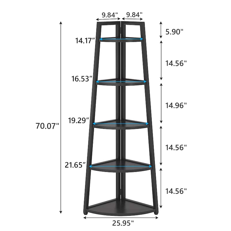 5 Tier Tall Corner Shelf, Bathroom Tower Shelves, 70 Inches Corner Bookshelf and Bookcase - N/A