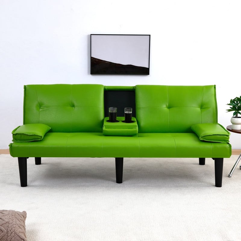 66.8" PVC Multifunctional Sofa Bed With Cup Holder