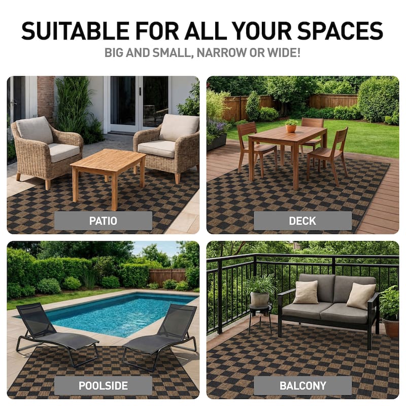 World Rug Gallery Checkered Indoor/Outdoor Flat Woven Area Rug