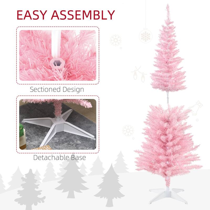 HOMCOM 5' Tall Pre-Lit Slim Noble Fir Artificial Christmas Tree with Realistic Branches, 110 Warm White LED Lights and 294 Tips