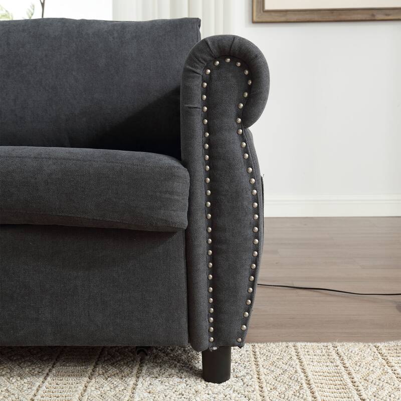 63" Polyester 3-Seater Sleeper Sofa with Pull-Out Mattress and Retro Rivet Armrests