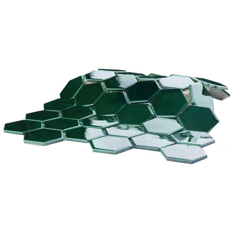 Merola Tile Metro Ion 2" Hex Emerald 11-1/8" x 12-5/8" Porcelain Wall Tile