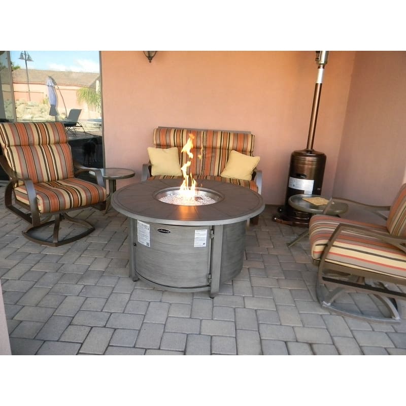 AZ Patio Heaters Cast Aluminum Round Fire Pit in Brushed Wood Finish - 44 x 44 x 24