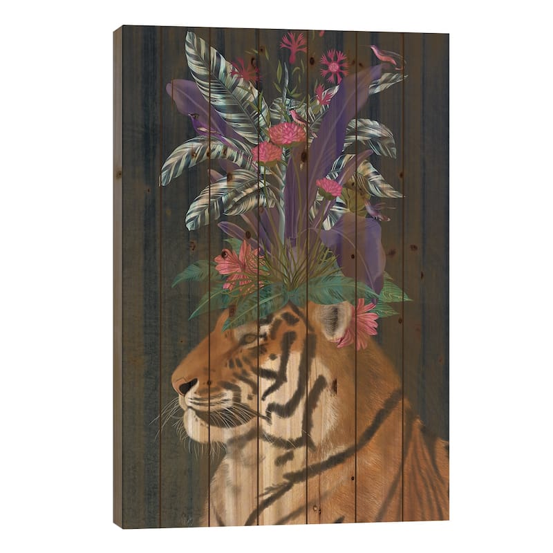 Hot House Tiger II Print On Wood by Fab Funky - Multi-Color - 40x26x1.5