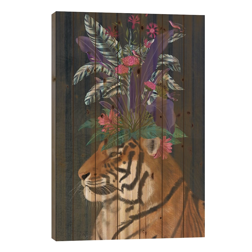 Hot House Tiger II Print On Wood by Fab Funky - Multi-Color