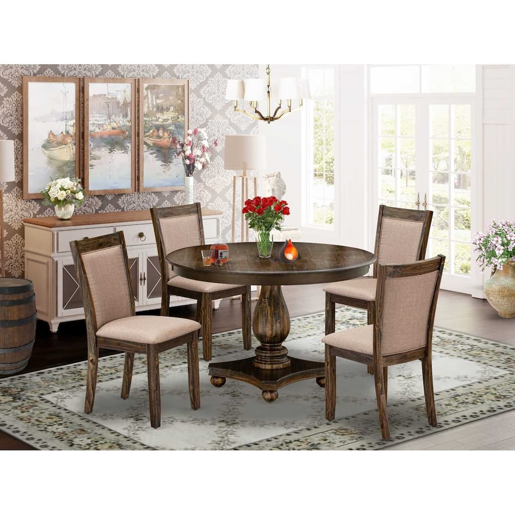 HomeStock 5-Piece Distressed Jacobean Finish Solid Wood Top Dining Table with 4 Upholstered Chairs