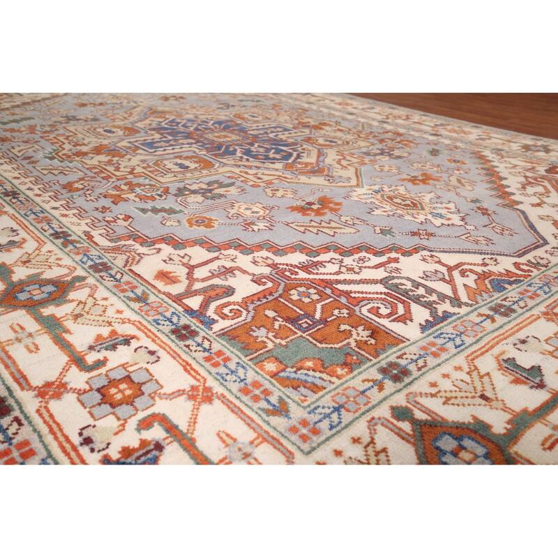 Geometric Heriz Serapi Indian Area Rug Handmade Wool Carpet - 8'8" x 12'2"