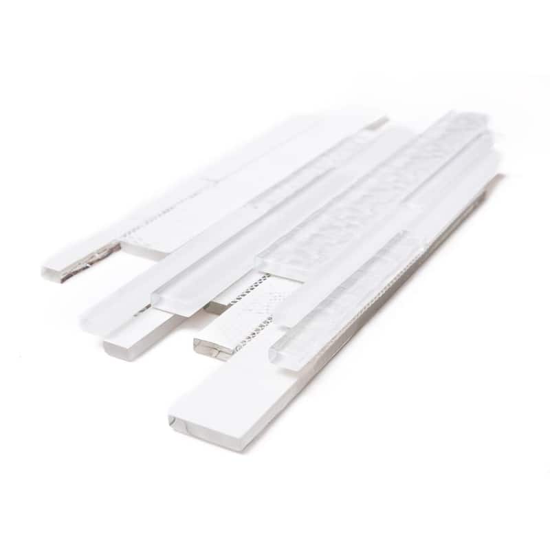 The Tile Life Karma Random Sized Brick White 12x12 Textured Glass Mosaic Backsplash & Wall Tile