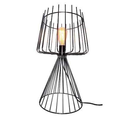 Industrial Metal Table Lamp with Iron Cage Shade