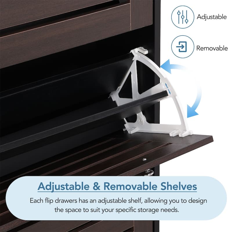 Merax Minimalist Slim Shoe Cabinet with Hanging Hooks, 3 Flip Drawers