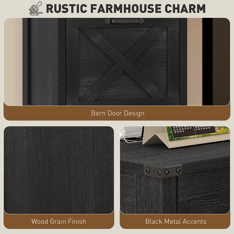 HOMCOM 2 Drawer Vertical File Cabinet with Silent Slides,Farmhouse Filing Cabinet with Barn Doors for A4/Letter Size