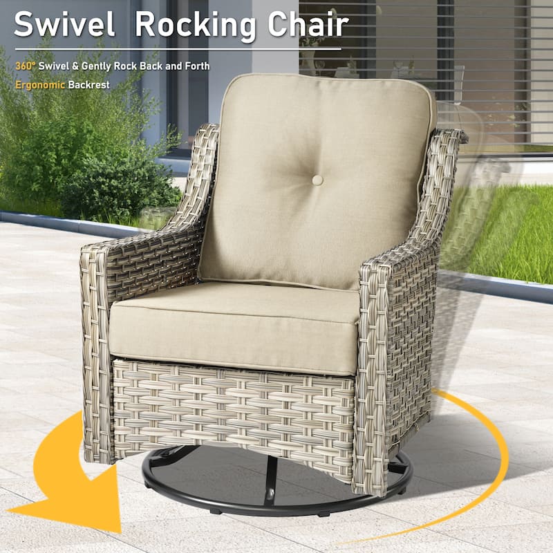 HOOOWOOO 6-piece Wicker Furniture Patio Loveseat Sofa Conversation Set with Swivel Chair