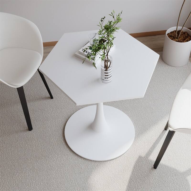 31.50" Hexagonal Coffee Table with Marble Top and Metal Base