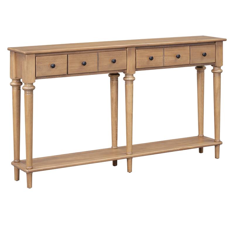 Retro Console Table with 4 Drawers and Open Shelf, perfect for Entryways, Living Rooms, and Hallways