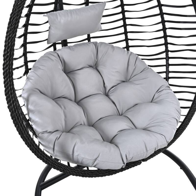 Roomfitters Indoor Outdoor Hanging Egg Hammock Chair with Stand, Wicker Rattan Swing for Patio and Bedroom