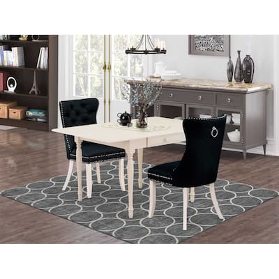 HomeStock 3-Pc Linen White Finish Rectangular Solid Wood Top with Dropleaf Dining Table Set