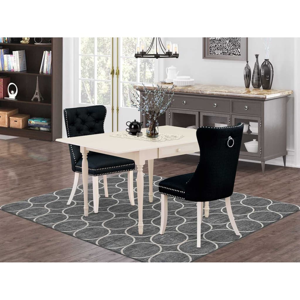 HomeStock 3-Pc Linen White Finish Rectangular Solid Wood Top with Dropleaf Dining Table Set