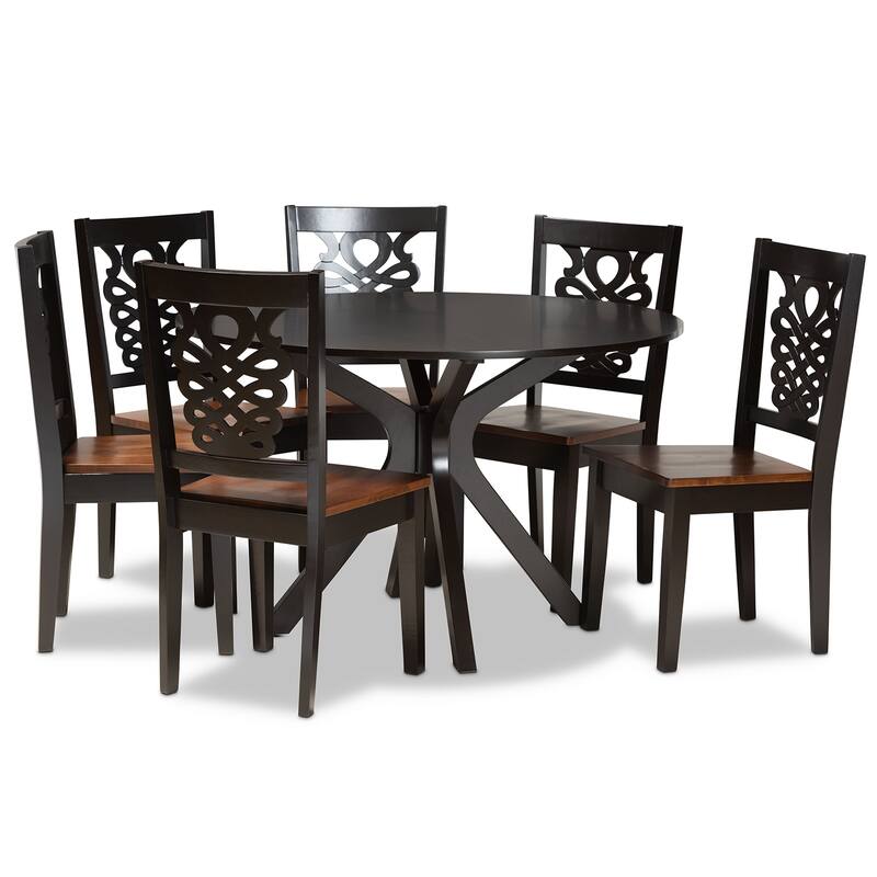 Liese Modern and Contemporary Transitional 7-Piece Dining Set - Brown