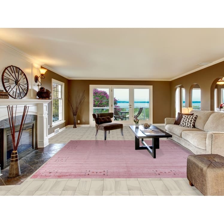 Hand Knotted Oriental 100% Wool Carpet Tribal Animal Pictorial Pink Gabbeh Area Rug - 9' 11'' X 9' 8''