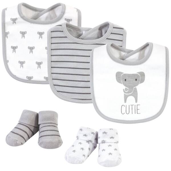 slide 1 of 1, Hudson Baby Infant Cotton Bib and Sock Set 5pk, Cute Elephant, One Size - Cute Elephant - One Size One Size - Cute Elephant