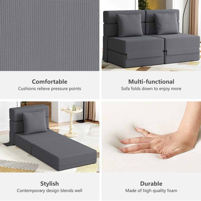 Corduroy Compression Convertible Folding Sectional Sofas (Set of 2)