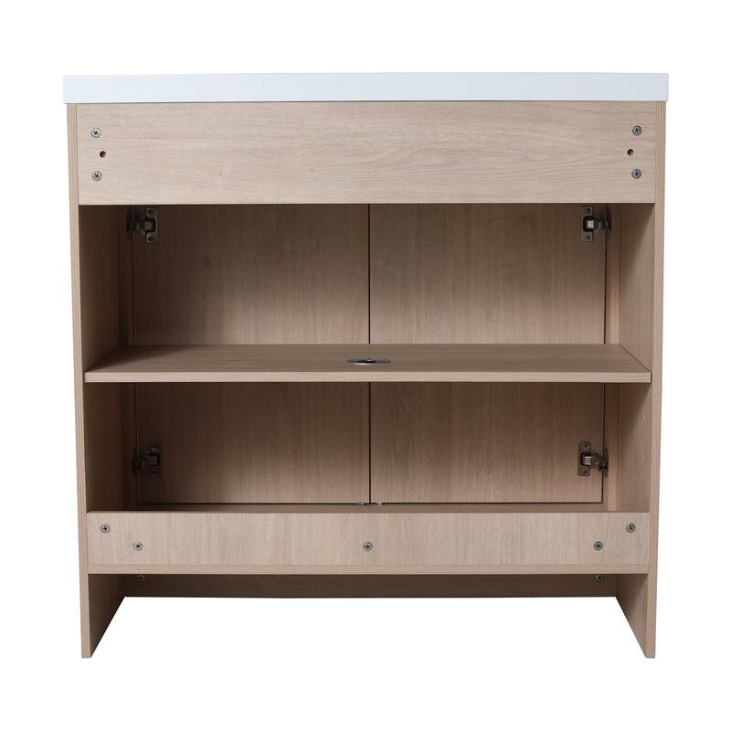 Freestanding Plywood Bathroom Vanity Set in Plain Light Oak with Integrated Sink