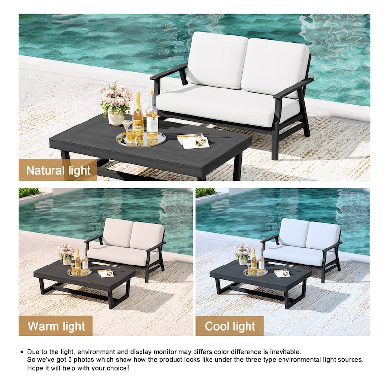 2-Piece Teak Outdoor Loveseat Set with Table.