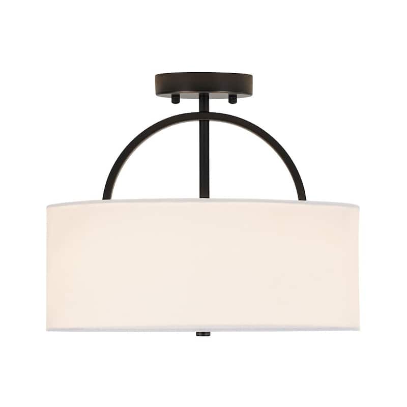 Contemporary 2-Light White Linen Drum Semi Flush Light 15in Wide