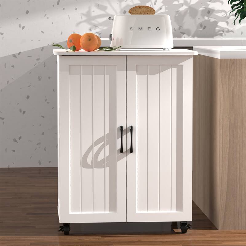 27.4" Wood Storage Cabinet with Doors and Wheels for Kitchen