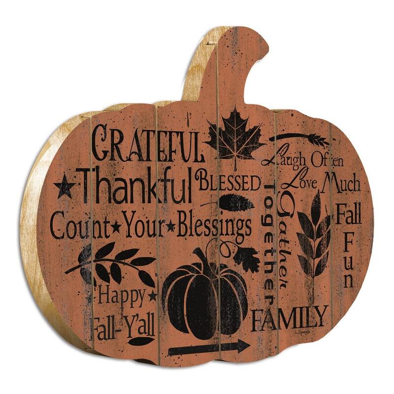 TrendyDecor4U Farmhouse "Grateful" Printed Wall Art on a Wood Fence by Linda Spivey - Orange, Brown, Tan - 15 x 17.25