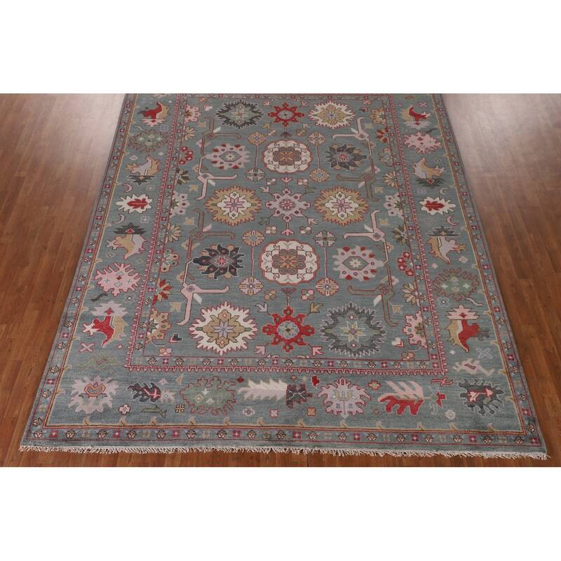 All-Over Gray Floral Oushak Indian Area Rug Handmade Wool Carpet - 9'1"x 11'9"