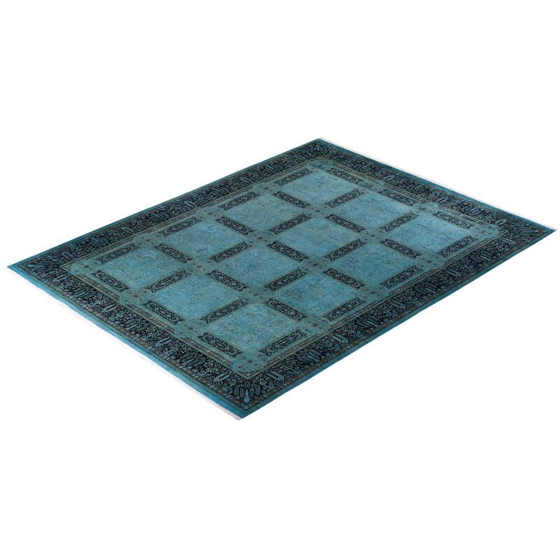 Overton Hand Knotted Wool Vintage Inspired Modern Contemporary Overdyed Blue Area Rug - 9' 2" x 12' 1"